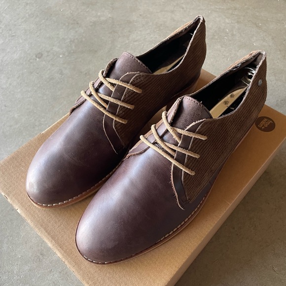 Cat Tally Oxford Dark Brown Pull Leather Low Stacked Heel Dress Shoes 9 Womens - Picture 5 of 8